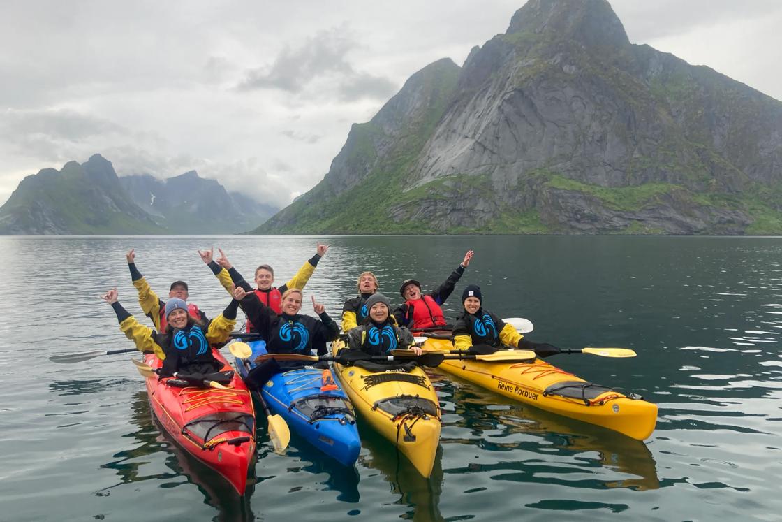 Kayaking in Norway's Lofoten Islands.