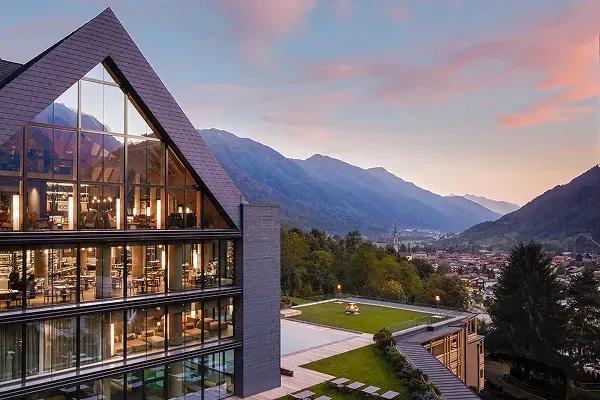 The Lefay Resort & SPA Dolomiti, eco-resort located in Pinzolo (within the Madonna di Campiglio ski area) in the Trentino region of the Italian Alps.