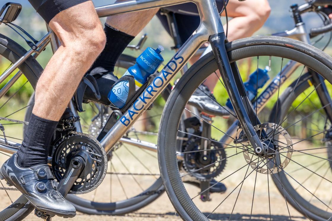 The Backroads custom-designed titanium frame bike.
