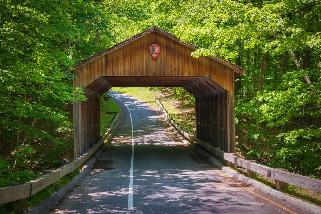Covered bridge road in Michigan