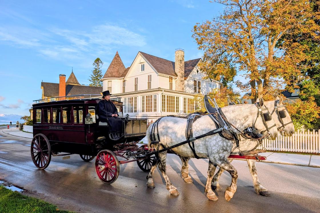 Horse and carriage rides on car-free Mackinac Island