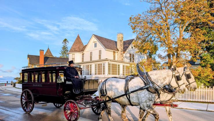 Horse and carriage rides on car-free Mackinac Island