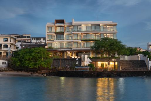 The contemporary Hotel Indigo Galapagos, located directly on the waterfront in Puerto Baquerizo Moreno on San Cristóbal Island.