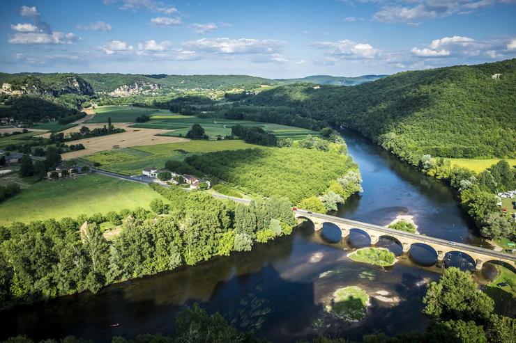 Panoramic view of Dordogne Valley Perigord Noir France Europe.