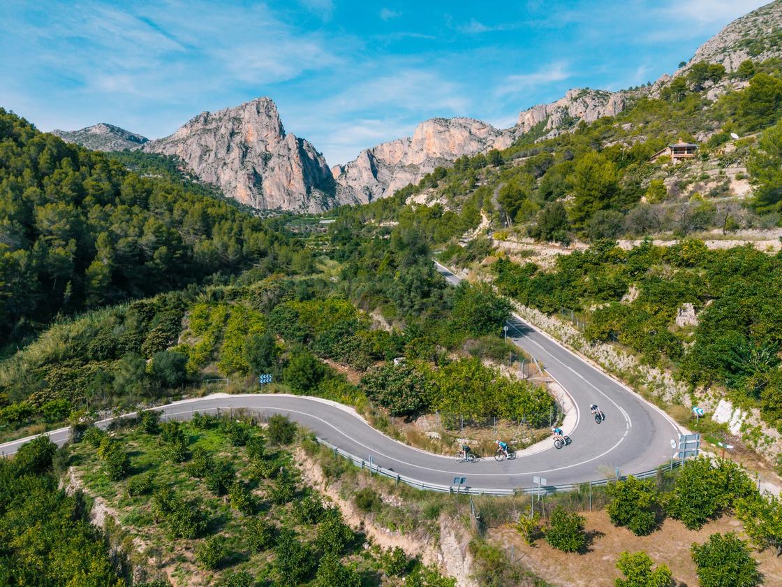 Backroads employees zoom down a winding mountain path in Valencia, Spain, on their annual Staff Ride event