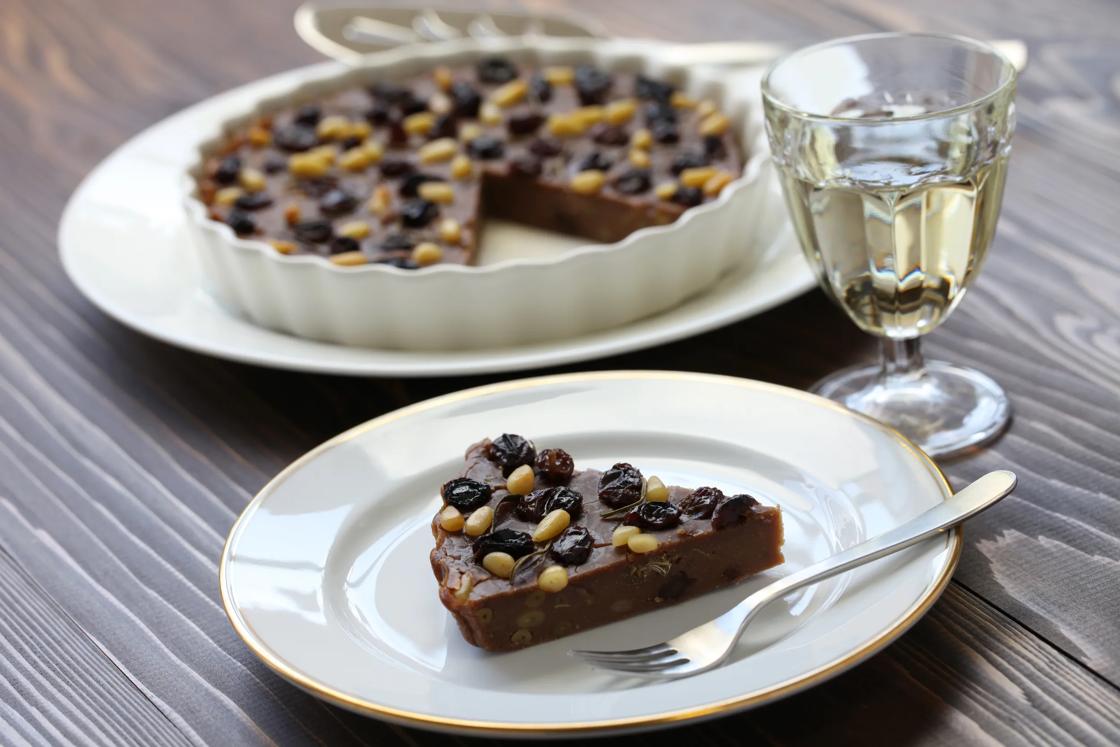 Castagnaccio, an Italian cake made from chestnut flour.