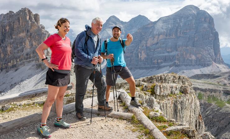 Backroads guests at a scenic overlook in the Dolomites in Italy.